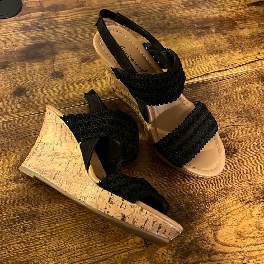 Strappy Black Cork Wedges Size 6